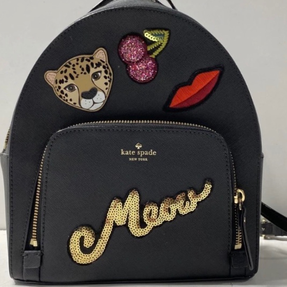 Kate Spade Backpack Bag Run Wild Leopard Cat's Meow Kiss Sequin Applique EUC